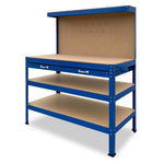 3-Layered Work Bench Garage Storage Table Tool Shop Shelf Blue TBL-3LY-WH-BU