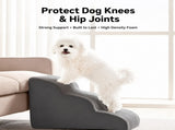 Orthopedic Foam Pet Stairs with Washable Cover Safe 2, 3, & 4 Tier Dog Ramp for Bed & Couch V1341-ZY-UK8L3UKJ-BEIGE-4TIER