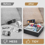 Wooden Couch Cup Holder Tray with Soft Silicone & Rotatable Phone Holder for Storaging Drinks & V178-36125