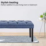 Cate Button-Tufted Upholstered Bench by Sarantino - Blue Linen BCH-438-BU