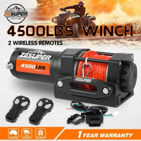 ZESUPER 12V Winch 4500LBS Electric Winch ATV Winch Synthetic Rope BOAT Trailer V211-AUEB-ZEEW002