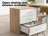 Artiss Computer Desk Swivelling L shape Home Office Storage Cabinet Oak FURNI-C-DESK-MET-140WD-AB