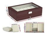 Embellir 12 Grids Watch Box Organizer Case Jewelry Display Storage Showcase WBX-2T-12SL-3020-BN