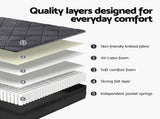 Giselle Bedding King Mattress 25cm Pocket Spring Latex Euro Top Medium Firm Bed MATTRESS-D-NOIR-25-K
