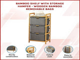 Bamboo Shelf with Storage Hamper Wooden Organiser with 3 Laundry Bags V63-838251
