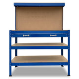 3-Layered Work Bench Garage Storage Table Tool Shop Shelf Blue TBL-3LY-WH-BU