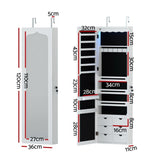 Artiss Jewellery Cabinet LED Mirror Lockable JC-WM-LED-120-WH