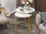 2Pcs Gold Marble Nesting Side End Tables Round Small Stacking Drink Coffee Table V767-JJ-XZ1183