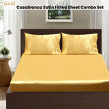 Ramesses Casablanca Satin Fitted Sheet Combo Set Gold Queen V442-KIT-FITTEDSS-CASABLANCASATIN-GOLD-QS