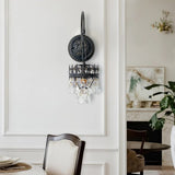 Vintage Wall Light Sconce with Clear Crystals, Black and Gold Glass Wall Lamp, 3-Mode Dimmable LED V767-LT-X142