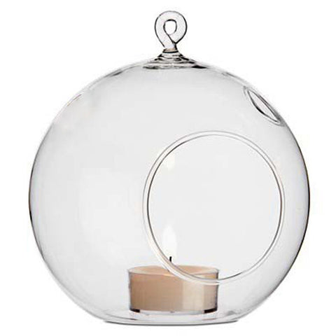 24 Bulk Buy of Hanging Clear Glass Ball Tealight Candle Holder - 8cm Diameter / High - Wedding Globe V382-CLRBALL8CMX24