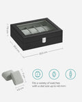 SONGMICS Watch Box for 10 Watches with Glass Lid and Removable Watch Pillows Black Synthetic Leather V227-8498101000084