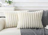 Decorative Throw with Inserts, Set of 2 Soft Faux Fur Throws, Square Boho Striped V1258-DP02-C-3196