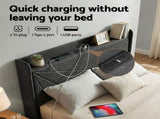 Artiss Queen Bed Frame Gas Lift Storage Bed with Charging Ports Upholstered Geometric Headboard BFRAME-G-MORFEI-Q-BK-ABC