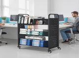 Rolling Library Book Cart, 150 kg Capacity, 97 x 51.5 x 122.5 cm Library Cart, Double Sided W-Shaped V952-WXTSGTCH330LMU071001V0