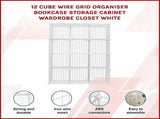 12 Cube Wire Grid Organiser Bookcase Storage Cabinet Wardrobe Closet White V63-827871