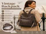 Two-Tone Coffee Textured Women Retro Backpack Multi Functional Large Capacity Bag V1221-XM-LB638-GM49