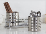 Stainless Steel Double-Tube Cutlery Basket With Storage Rack for Household Kitchen-Silver V1161-109395