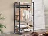 Rustic Wooden Clothes Garment Rail Open Hanging Display Shelf Shoe Rack Entryway V767-JJ-ZY728