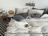 Haze gray Washed Cotton Bedding Set - Solid Color Fitted Sheet Style, 4-Piece Set for 1.8m Bed, V888-ELOSUNG48733