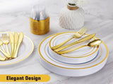 175pcs Food-Grade Wedding Event Banquet Disposable Tableware Dinnerware Gold-Edged Plastic Cutlery V985-TABLEWARESET