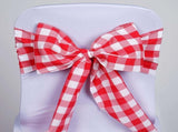 Efavormart 25 PCS Red/White Gingham Polyester Chair Sash Bowtie for Wedding Events Chair Bow Sash V1258-DP02-C-3156