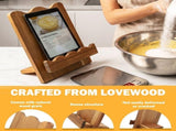 Wood Cookbook Stand, Wave Edge and Adjustable Angle, Premium Acacia Wood Construction, Hands Free V1369-AZ3-W-12071