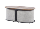 3 Piece Set Coffee Table & Ottoman Wood Side End Table Industrial - CREAM GREY V274-FT-ST03-CR