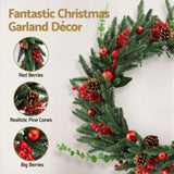 Jingle Jollys Christmas Wreath 60CM LED Garland Berries Pine Cones Party Decor XM-TR-WRE-RD-2FT-LED