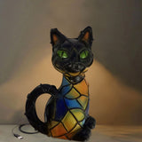 StainedGlass Cat Resin LED Night Light, USB Powered Warm Glow Tabletop Lamp For Bedroom LivingRoom V1369-AZ3-W-14853