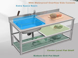 Freestanding Stainless Steel Kitchen Sink 120x50x79cm Commercial Utility Wash Basin V63-952871