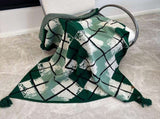 Green Chic Argyle Diamond Knit Throw Blanket with Tassels - Versatile Sofa & Bed Accent - 135 x V888-ELOSUNG28802