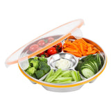 Divided Serving Tray with Lid - Stainless Steel 6 Compartment 9inch Snack & Veggie Tray for Parties V1369-AZ3-W-17576