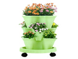 Green 3-Tier Stackable Strawberry & Vegetable Planter with Mobile Wheel Tray - Space-Saving Vertical V888-ELOSUNG42020