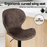 Artiss 2x Bar Stools Kitchen Swivel Gas Lift Counter Chair Wing PE Rattan Brown BA-K-1004-BRX2