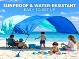 3 x 3 m Portable Beach Shade Canopy - Blue Outdoor Sun Shelter with Support Poles, Sandbag Anchors, V888-ELOSUNG57606