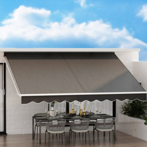 Instahut Retractable Folding Arm Awning Motorised Sunshade 4Mx3M Grey AWN-B-ARM-REMOTE-40X30-GREY