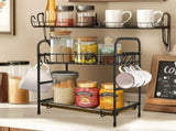 Vintage Coffee Bar Station Organizer Holder Stand with 2-Tier Shelves & 12 Hooks V767-JJ-ZZ1738