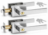 Privacy Door Lever Handle with Key, Heavy Duty Interior Door Lock, Adjustable Latch-Silver V1181-HI011-2-SL
