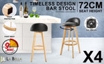 4X Wooden Bar Stool Dining Chair Leather LEILA 72cm BLACK V274-FT-WBSPVC-82BK4