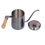 600ml Stainless Steel Manual Coffee Pot Long Narrow Spout Pour Over Kettle with Wooden HandleGray V1294-YM0710-3118210281011