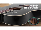 Alpha 41 Inch Acoustic Guitar Wooden Body Steel String Dreadnought Black GUITAR-D-41-BK