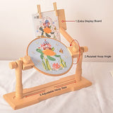 Adjustable Embroidery Stand Rotating Wooden Cross Stitch Holder & Knee Pad with 15cm & 20cm Hoops, V1107-120-90958-WOO-EMBROIDERYSTAND