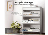 Artiss 2x Shoe Cabinet Organiser 3 Flip Drawer High Gloss White FURNI-L-GS-SHOE02-WHX2