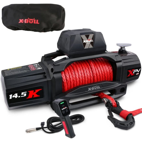 X-BULL 12V Electric Winch 14500LBS synthetic rope with winch cover V211-AUEB-AXEW016WP011