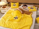 Yellow Padded Thickened Hat Bear 2-in-1 Foldable Car Pillow Blanket - Cozy 40x40cm Pillow, Unfolds V888-ELOSUNG33333