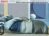 300TC Simon Teal Reversible Cotton Stripes Quilt Cover Set Queen V442-ATX-QUILTCS-300TCSIMON-TEAL-QS