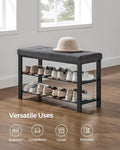 SONGMICS 3-Tier Metal Shoe Bench Storage Foam Padded Seat Dark Grey and Black V227-8498402111630