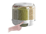 Food Grain Container Large Capacity 9L 6 Grid Rotatable Rice Dispenser Sealed Grain Food V1294-YM0523-10341435