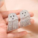 Ghost Earrings For Women, Silvery Dangling Tassel Earring With Cubic Zirconia Lovely Halloween V1188-ZC-DLL-258